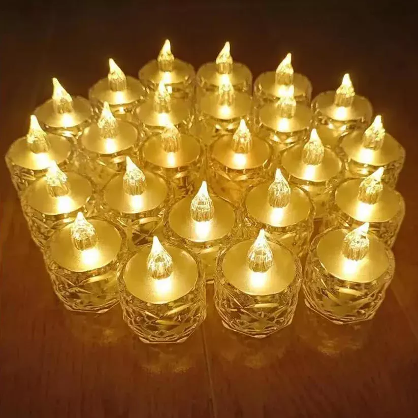 24 Pcs Flameless and Smokeless Decorative Acrylic Candles Transparent Led Tea Light Candle